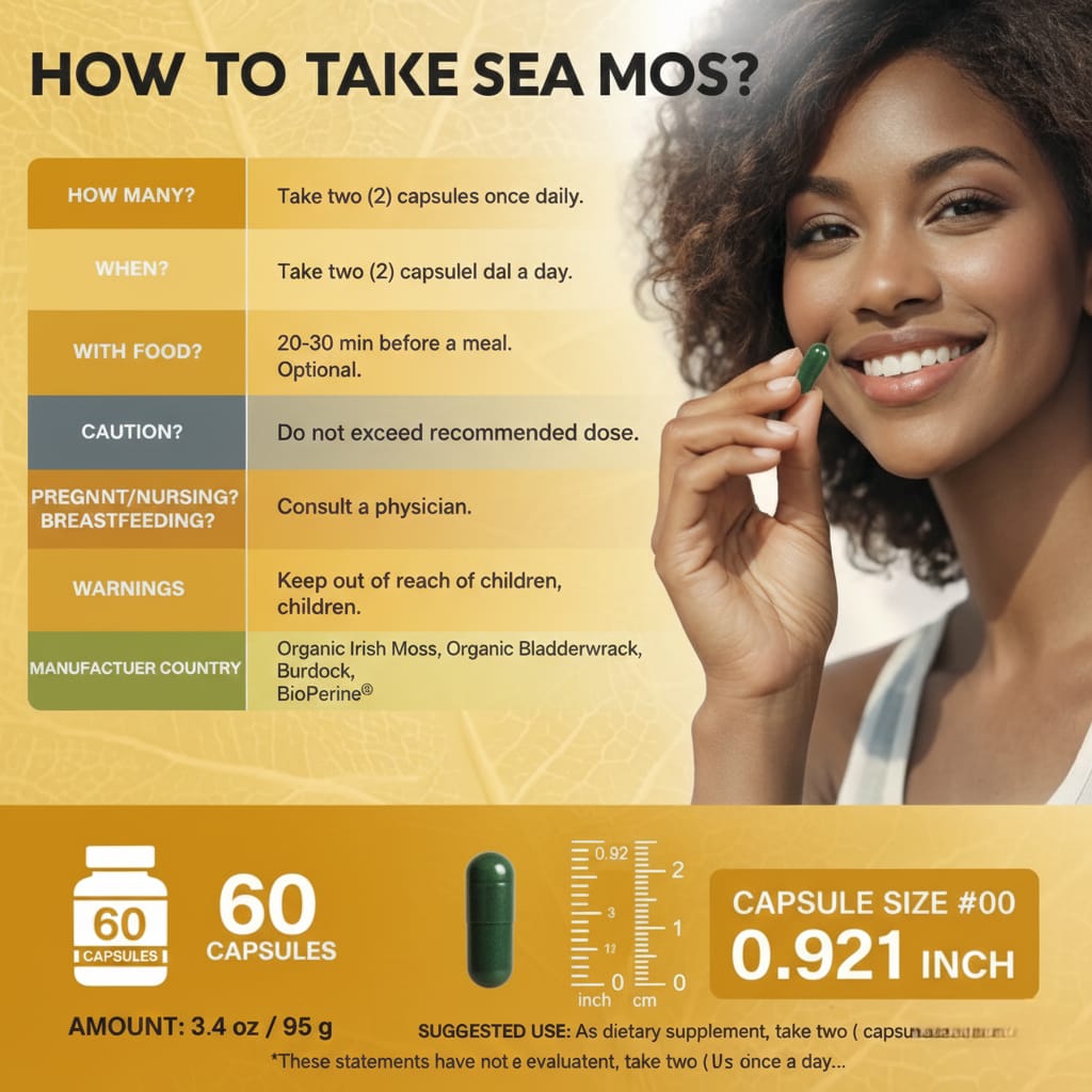 Organic Irish Sea Moss Capsules (Bladderwrack + Burdock Root)