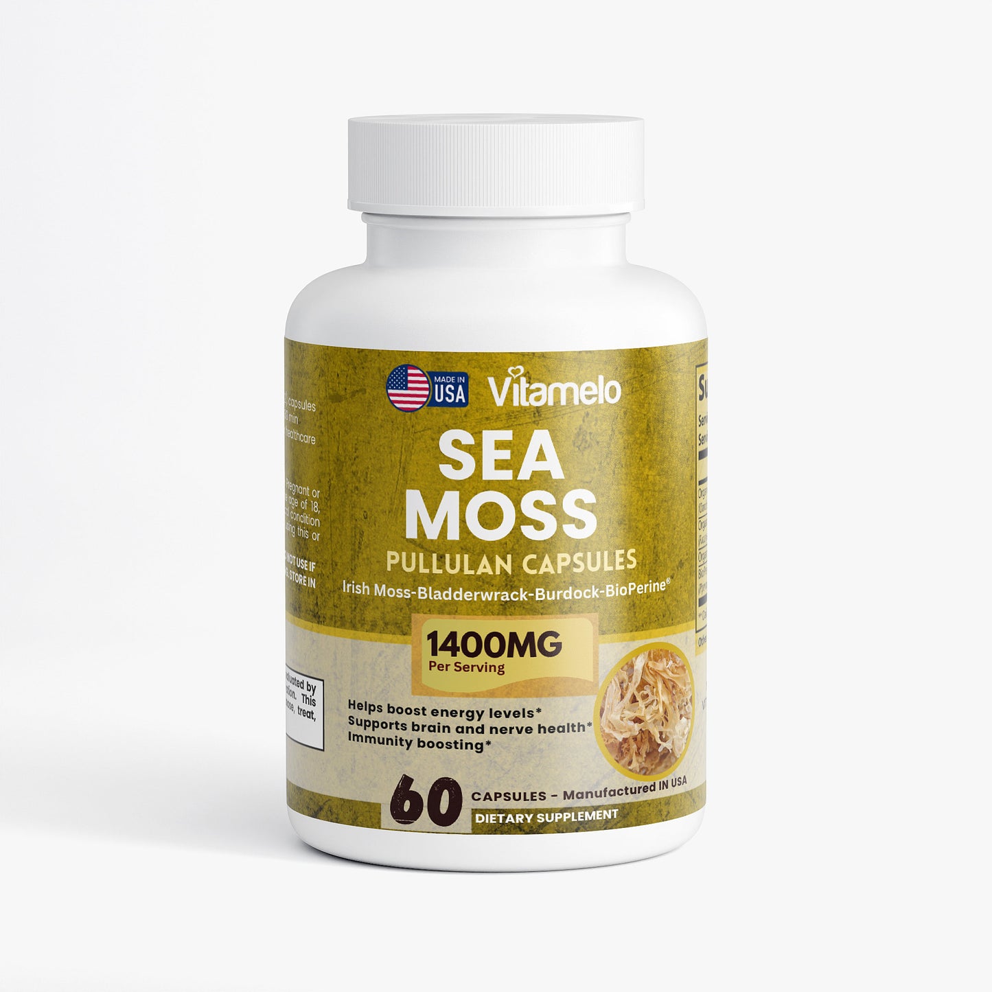 Organic Irish Sea Moss Capsules (Bladderwrack + Burdock Root)
