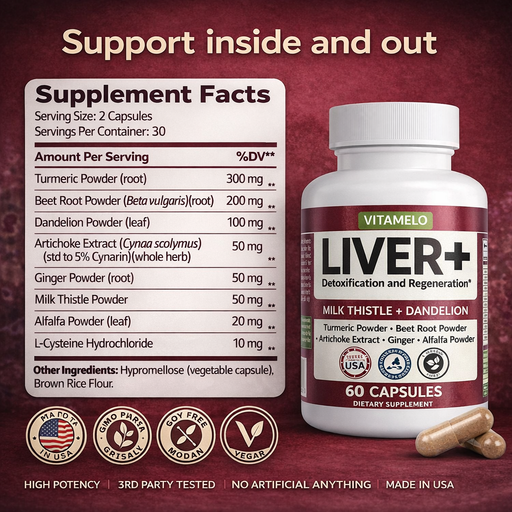 VITAMELO Liver Cleanse & Detox Supplement (Milk Thistle + Dandelion Root)