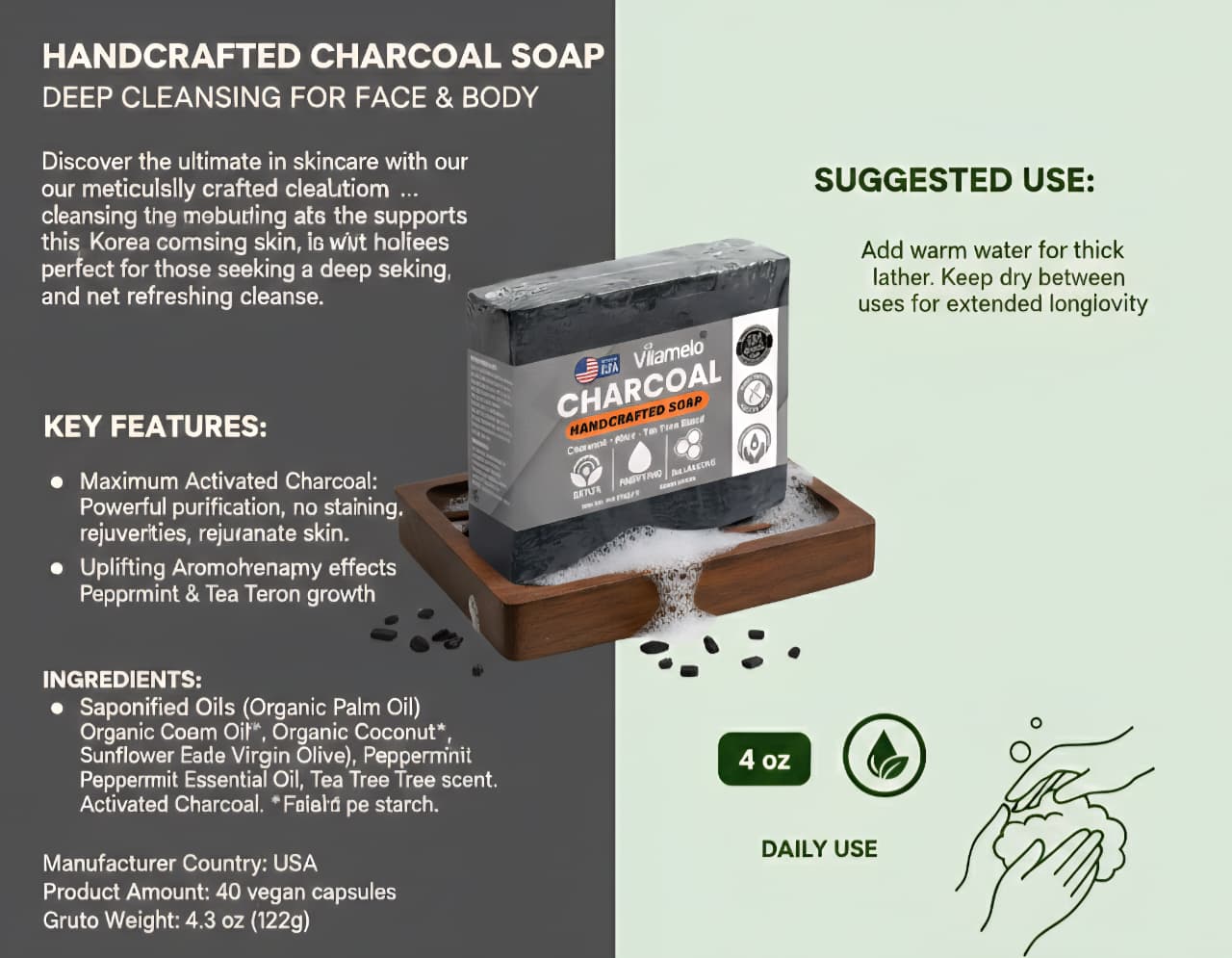 Activated Charcoal Detox Soap with Peppermint & Tea Tree