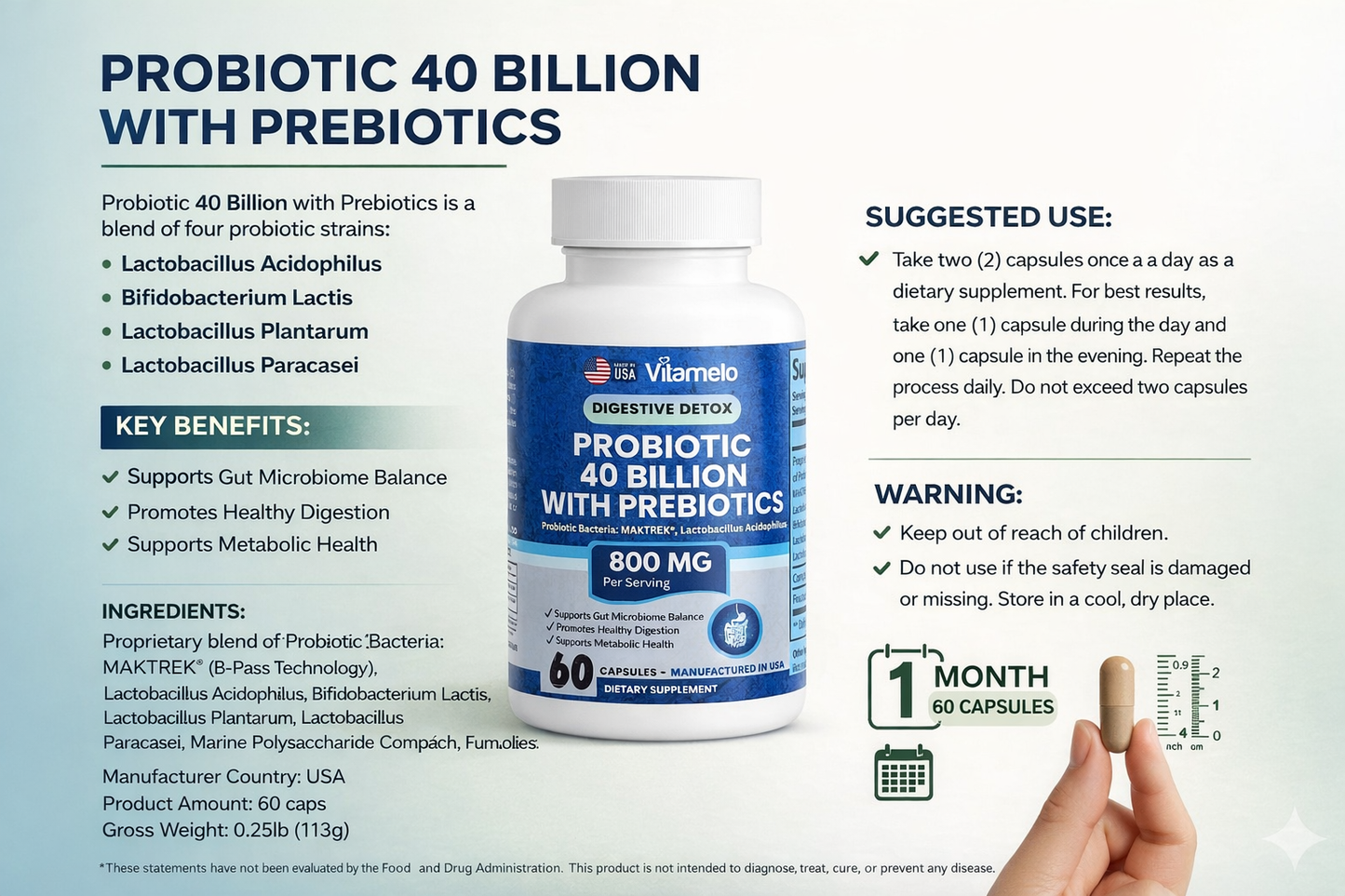 Probiotic 40 Billion with (Lactobacillus Plantarum)