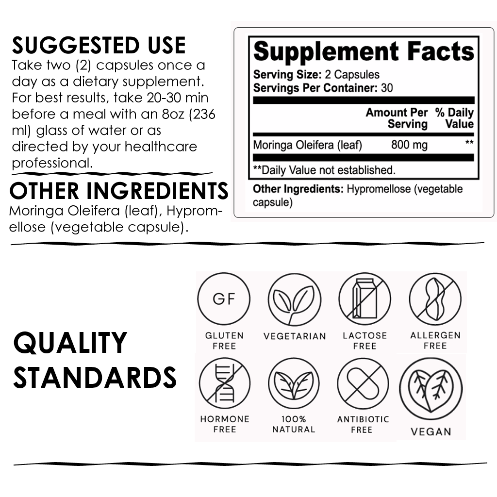 100% USA Made Pure Moringa Capsules