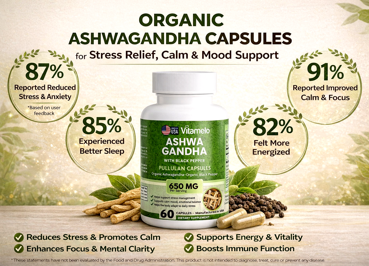 Organic Ashwagandha Capsules – Stress Relief, Calm & Mood Support